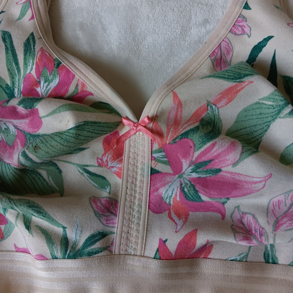 Lane Bryant Cream Floral Front-Closure Wireless Bra with Pink & Green Print
